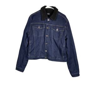 Hudson Women's Denim Blue Jean Fleece Lined Trucker Jacket Sz XL